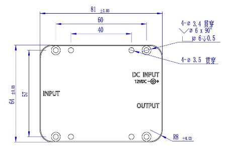 The mechanical Drawing of PD10A-VIS-200M